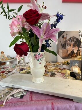 Pottery Barn White Marble Serving Tray Cheese Board Platter decorative table 18”